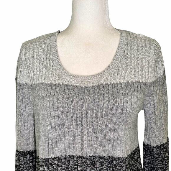 Style & Co. Gray Black Striped Color Block Bell Sleeve Tunic Sweater - Picture 2 of 9